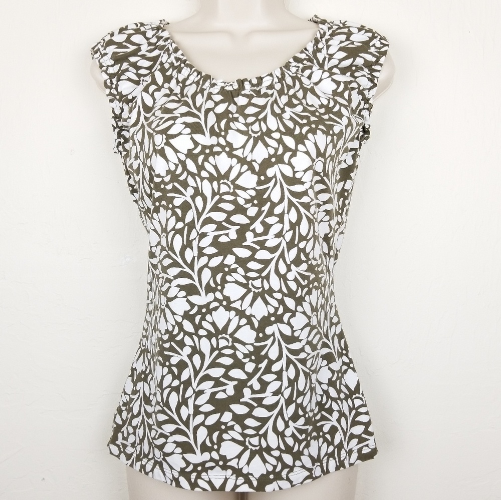 LOFT Olive and White Floral Tank Top